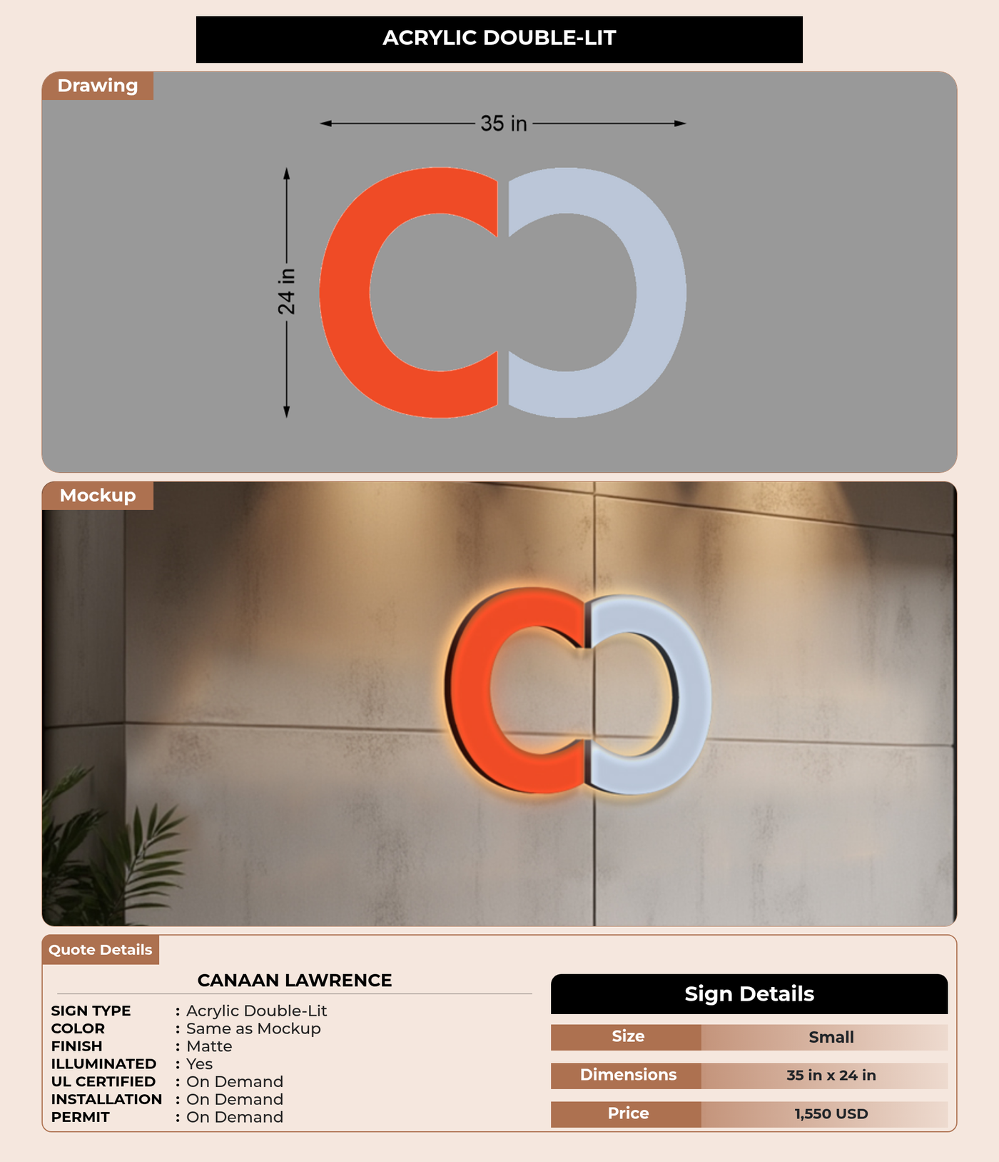 CUSTOM MOCKUP SIGN FOR Canaan Lawrence