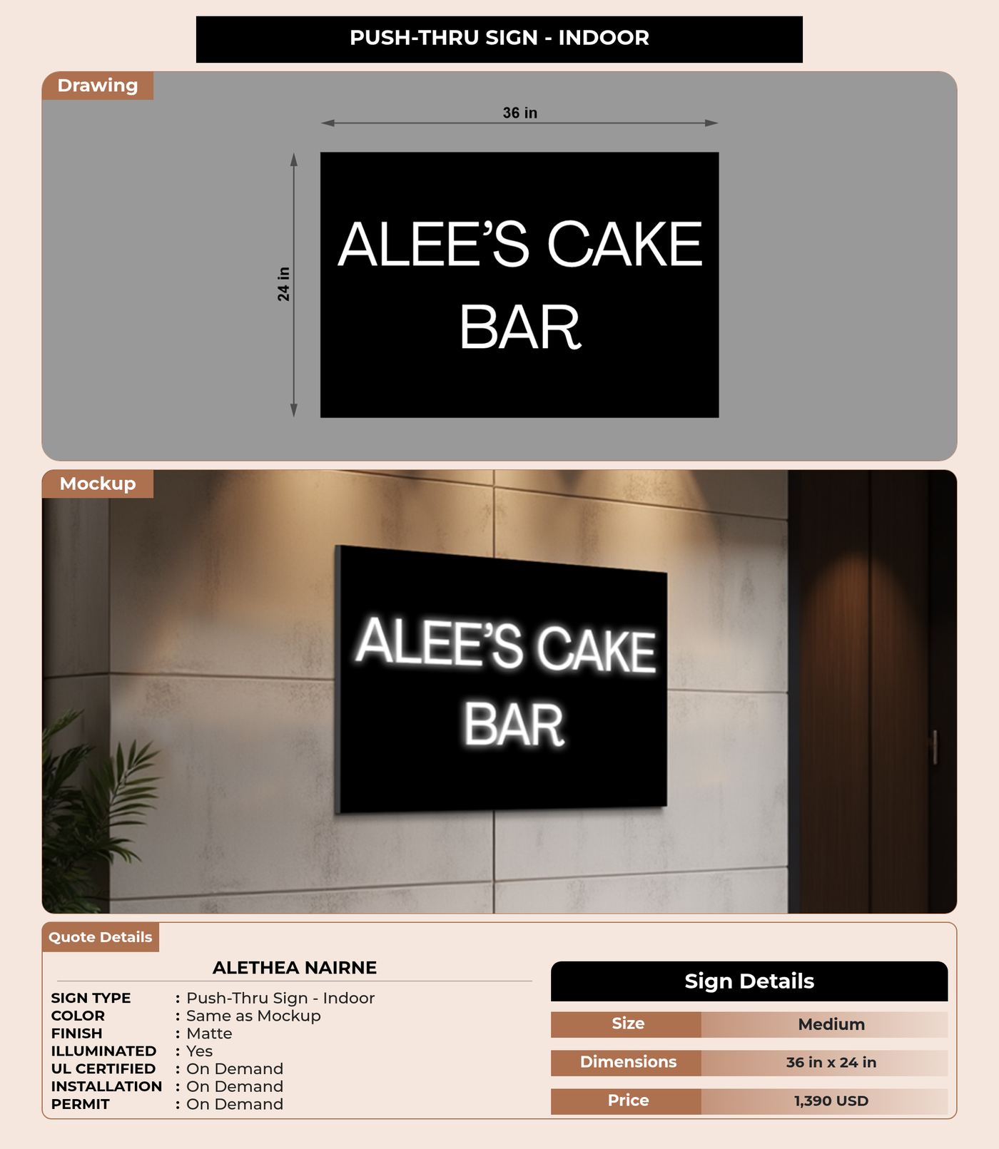CUSTOM MOCKUP SIGN FOR Alethea Nairne