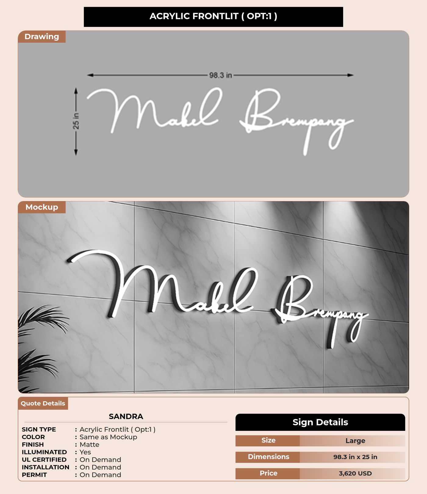 CUSTOM MOCKUP SIGN FOR Sandra