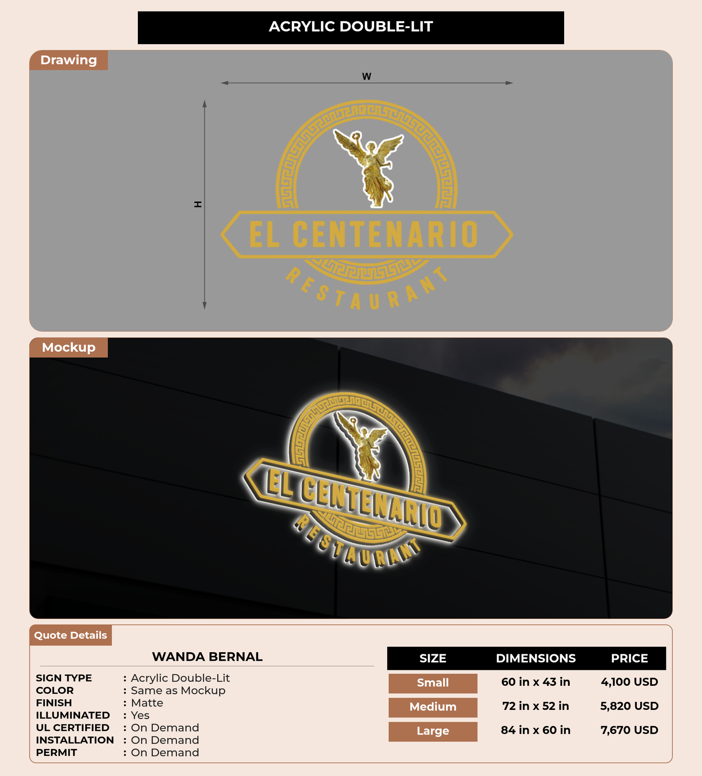 CUSTOM MOCKUP SIGN FOR Wanda Bernal