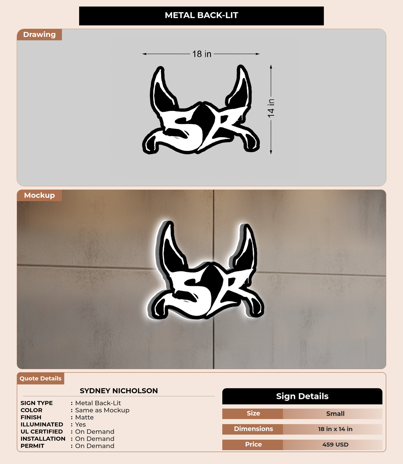CUSTOM MOCKUP SIGN FOR Sydney Nicholson