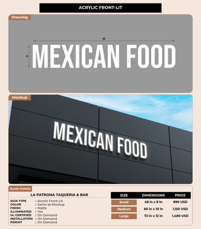 CUSTOM MOCKUP SIGN FOR La Patrona Taqueria & Bar