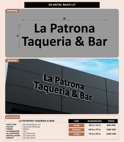 CUSTOM MOCKUP SIGN FOR La Patrona Taqueria & Bar
