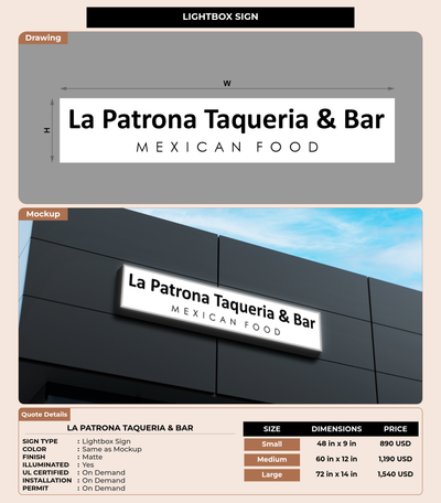 CUSTOM MOCKUP SIGN FOR La Patrona Taqueria & Bar