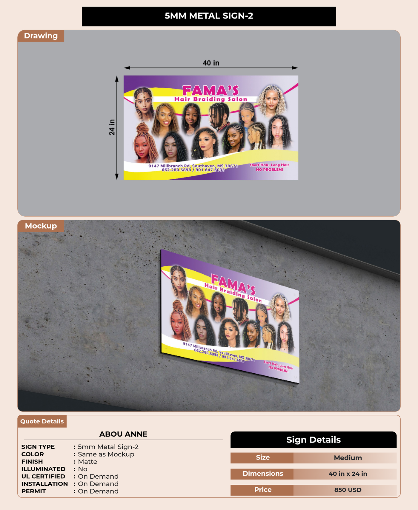CUSTOM MOCKUP SIGN FOR Abou Anne