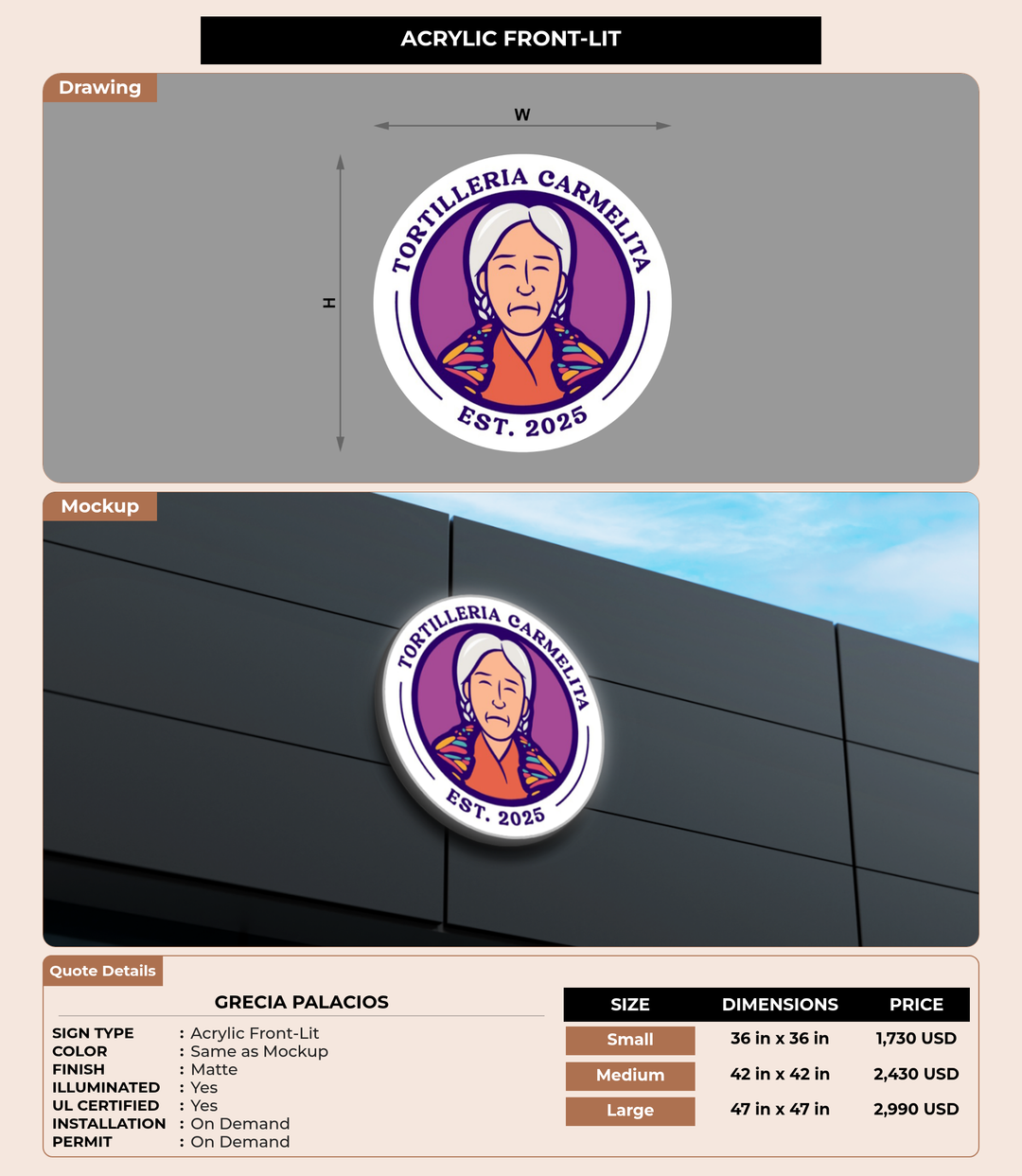 CUSTOM MOCKUP SIGN FOR GRECIA PALACIOS
