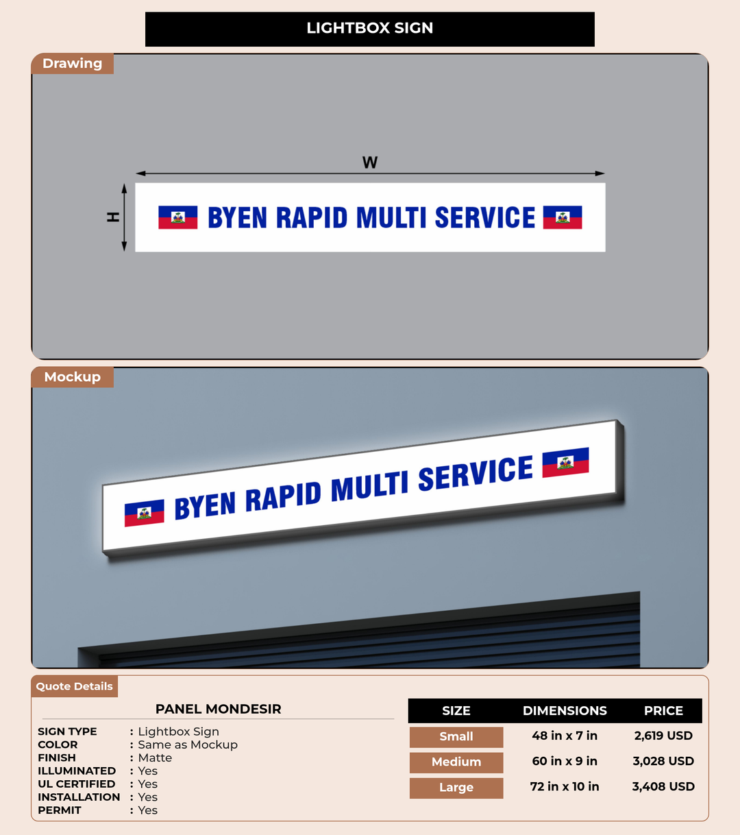 CUSTOM MOCKUP SIGN FOR Panel Mondesir