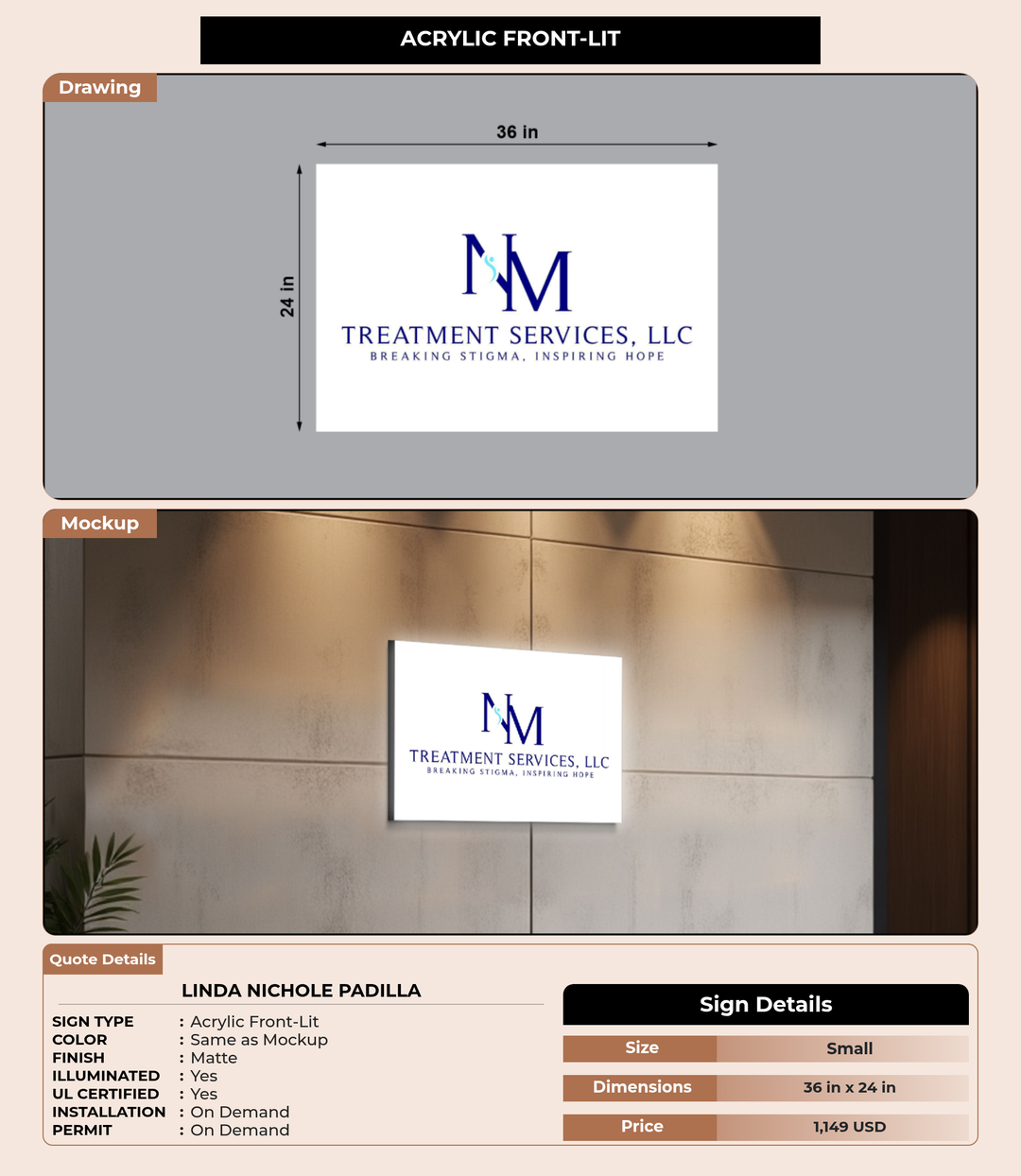 CUSTOM MOCKUP SIGN FOR LINDA NICHOLE PADILLA