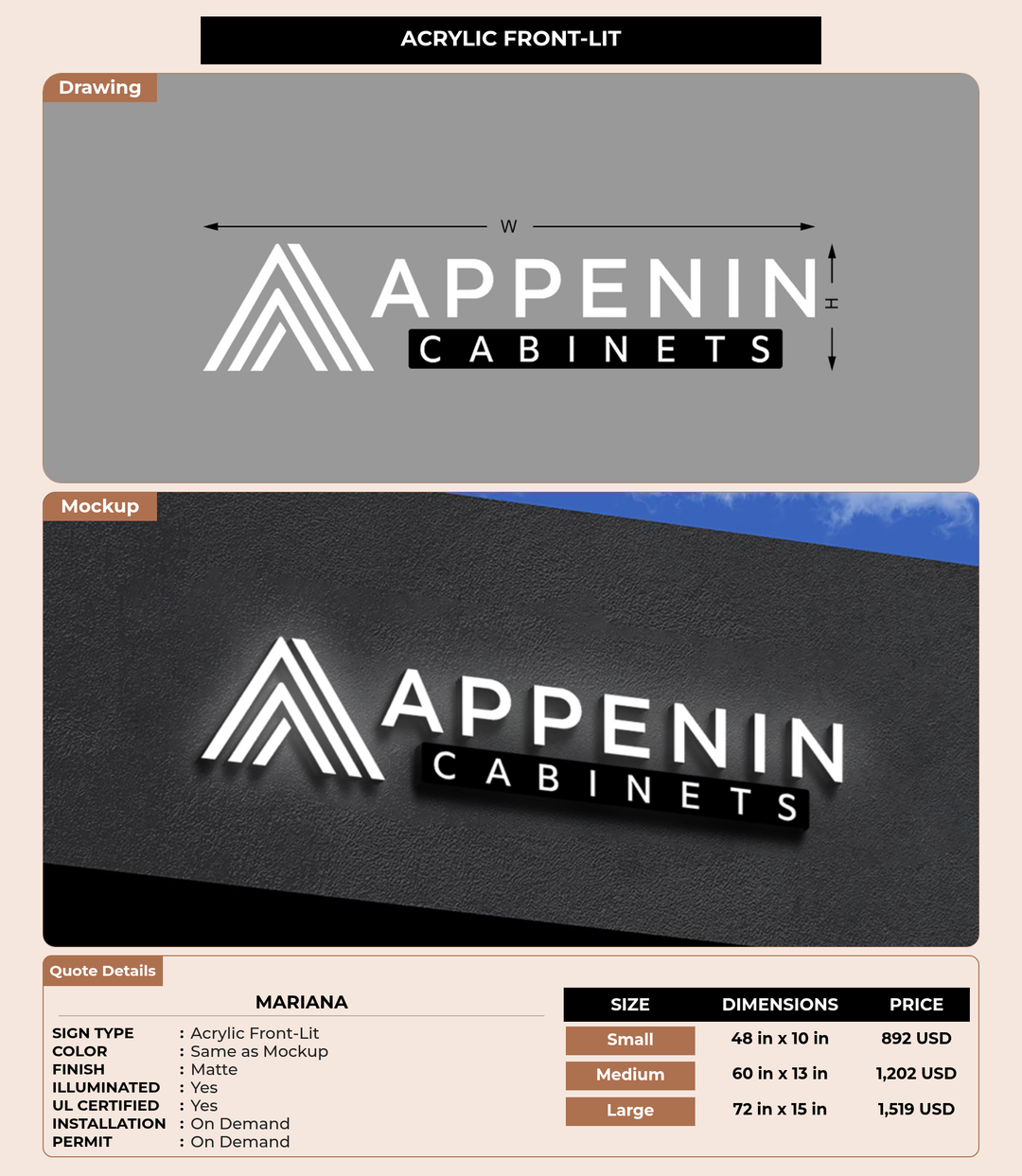 CUSTOM MOCKUP SIGN FOR Mariana