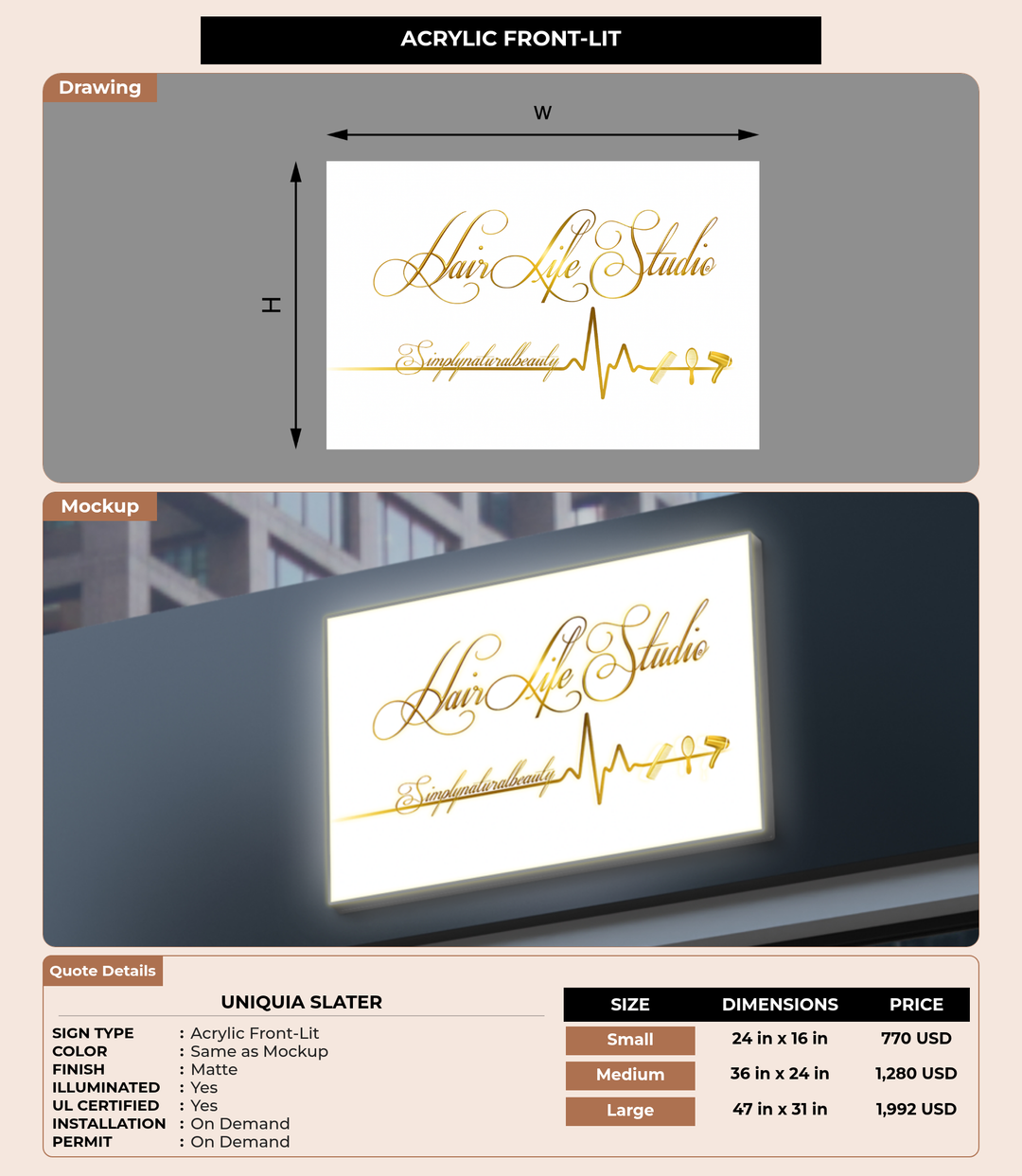 CUSTOM MOCKUP SIGN FOR Uniquia Slater