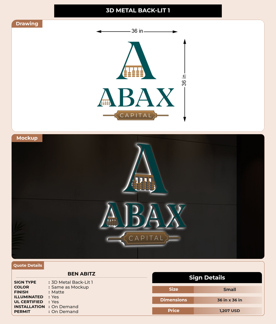 CUSTOM MOCKUP SIGN FOR Ben Abitz