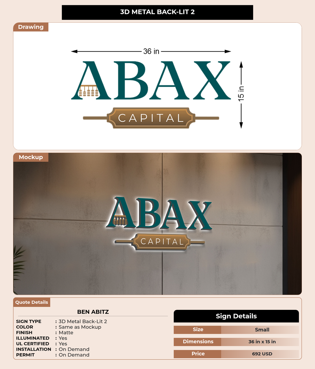 CUSTOM MOCKUP SIGN FOR Ben Abitz