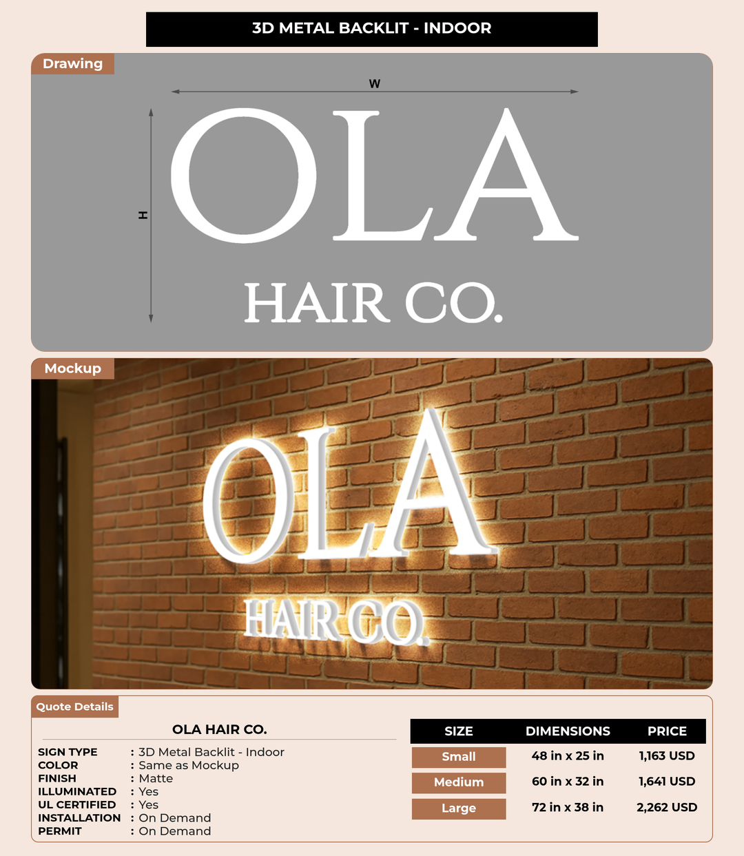 CUSTOM MOCKUP SIGN FOR OLA HAIR CO.