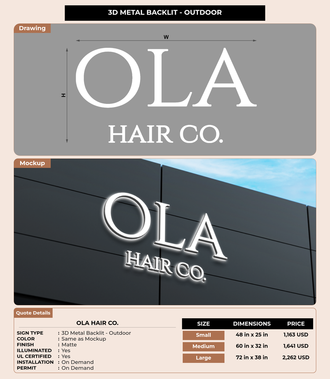 CUSTOM MOCKUP SIGN FOR OLA HAIR CO.
