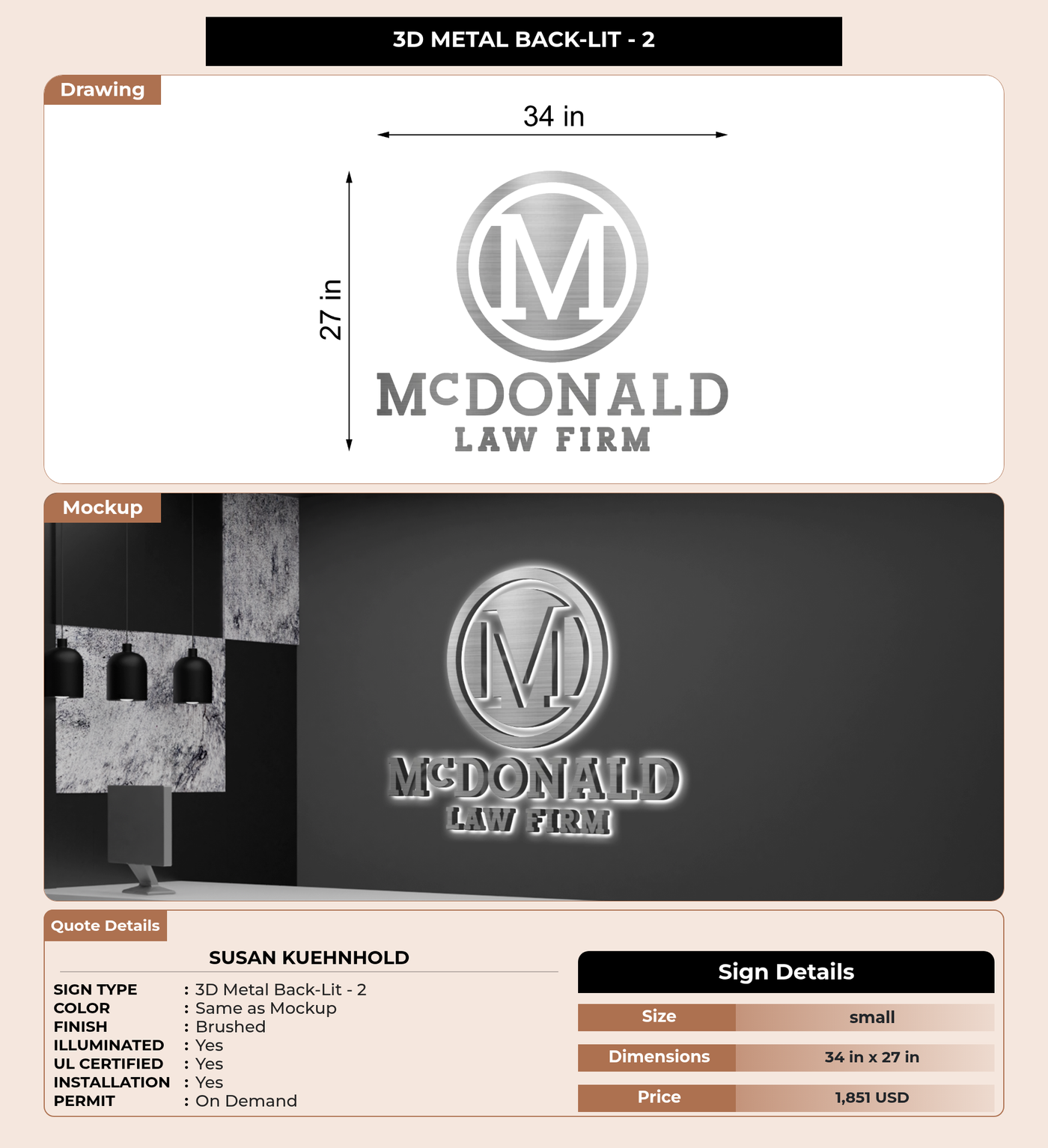 CUSTOM MOCKUP SIGN FOR Susan Kuehnhold