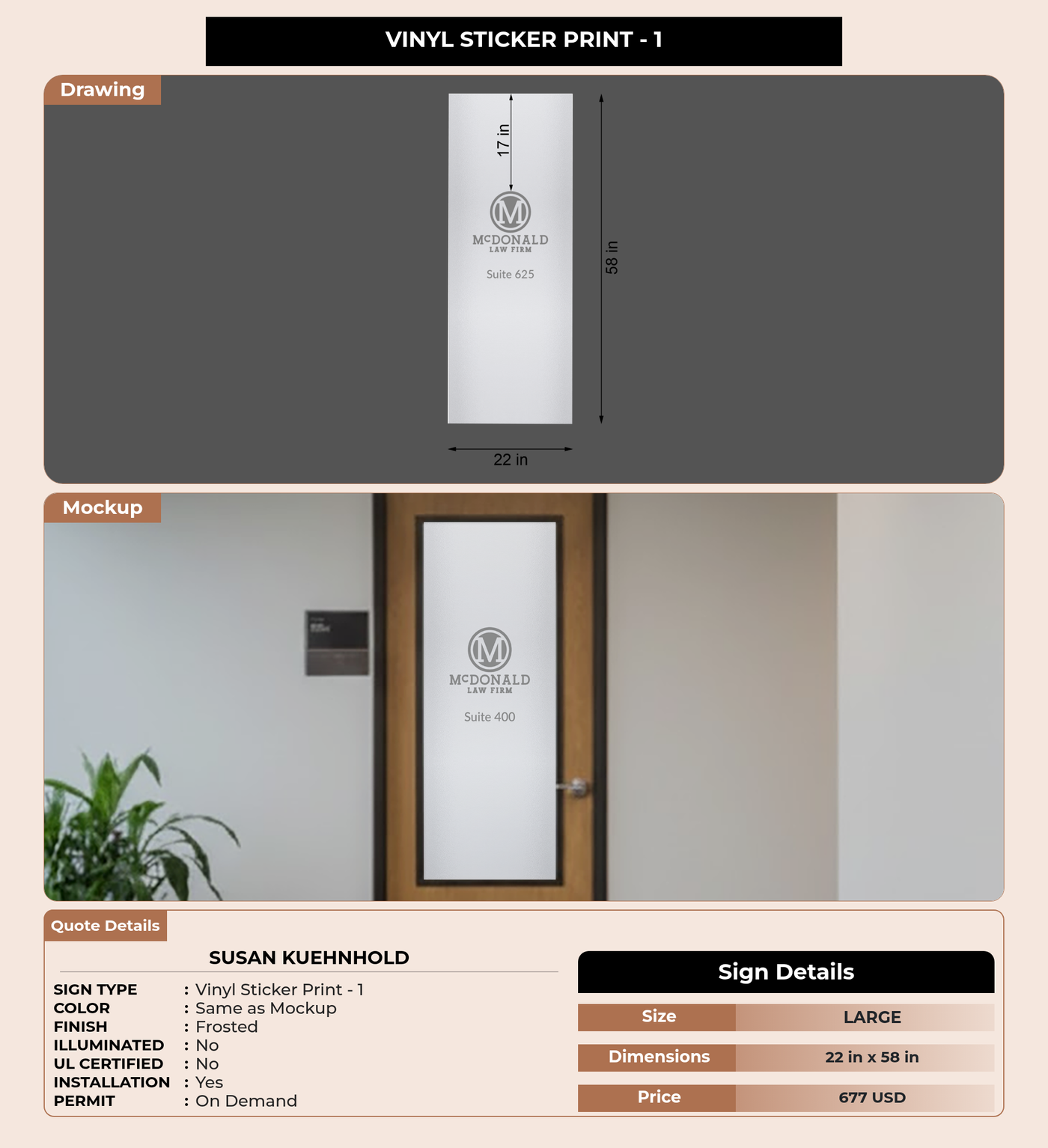 CUSTOM MOCKUP SIGN FOR Susan Kuehnhold