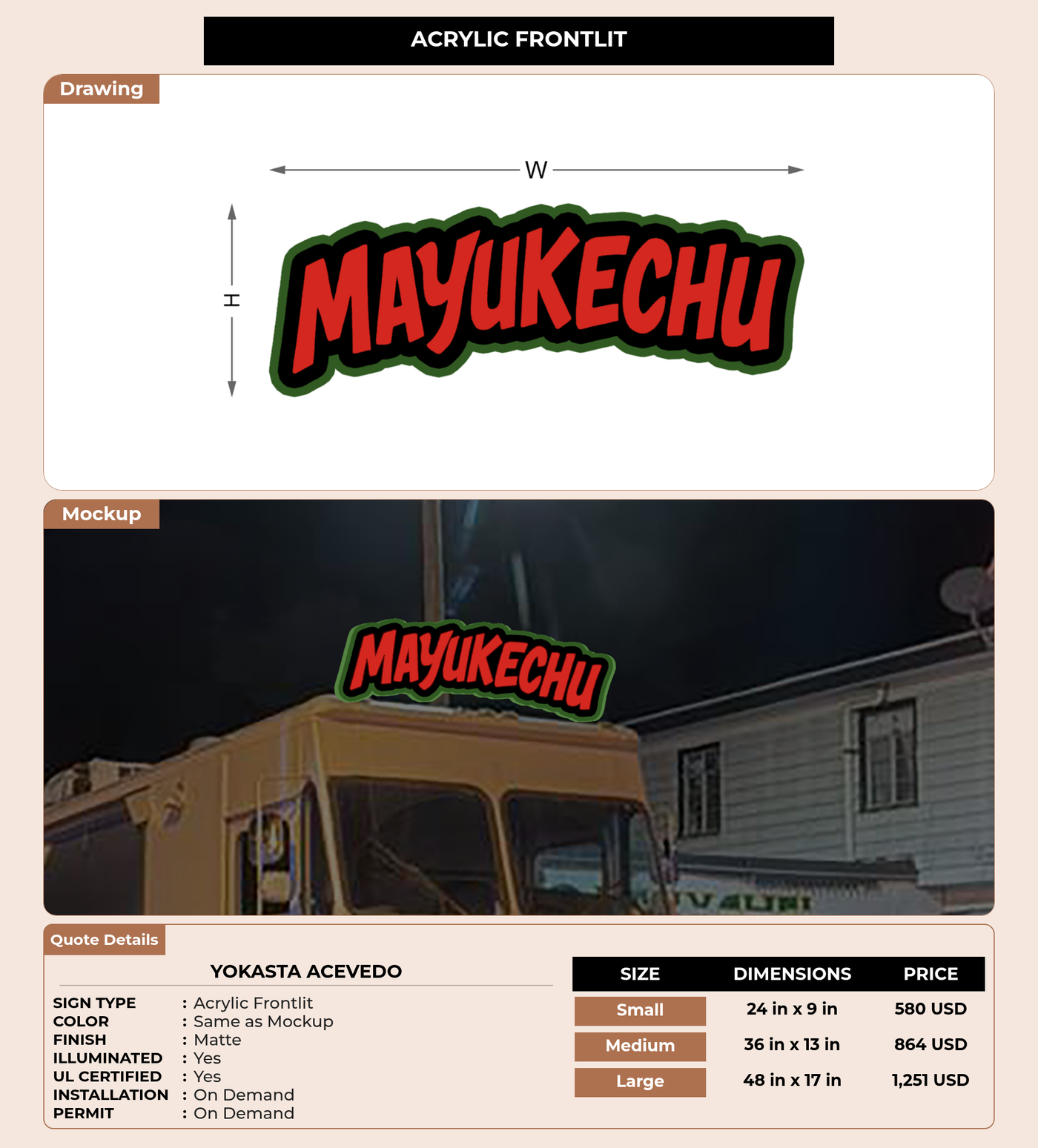 CUSTOM MOCKUP SIGN FOR Yokasta acevedo