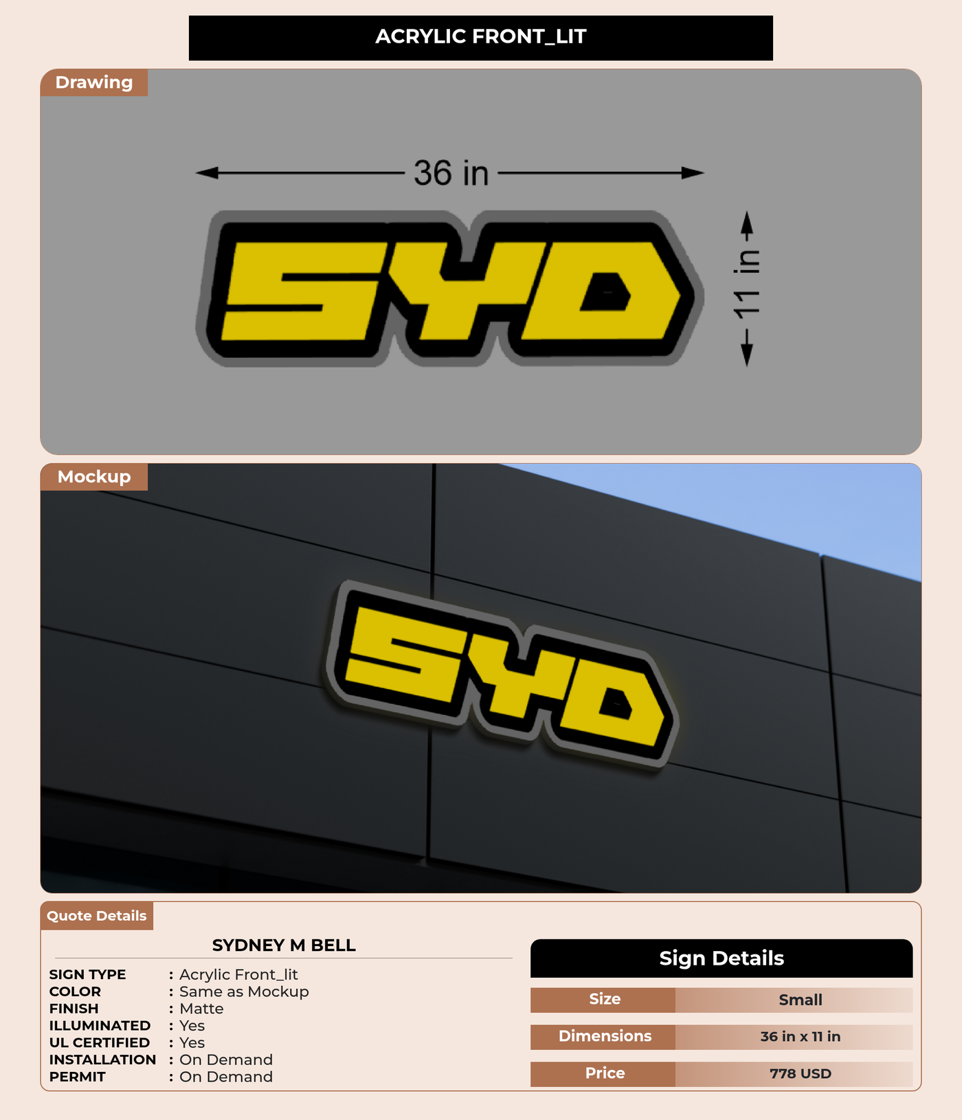 CUSTOM MOCKUP SIGN FOR SYDNEY M BELL