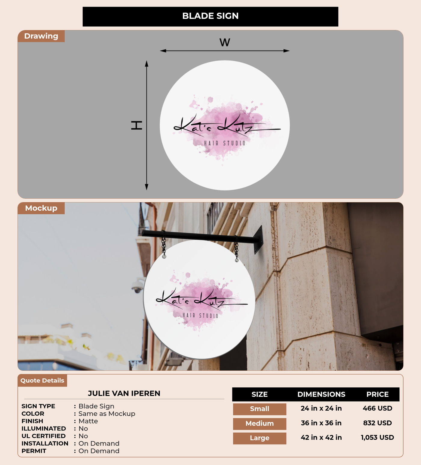 CUSTOM MOCKUP SIGN FOR Julie Van Iperen