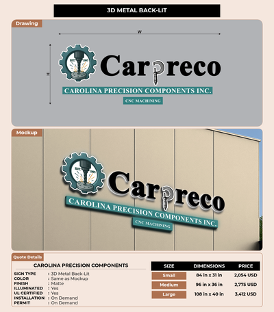 CUSTOM MOCKUP SIGN FOR Carolina Precision Components