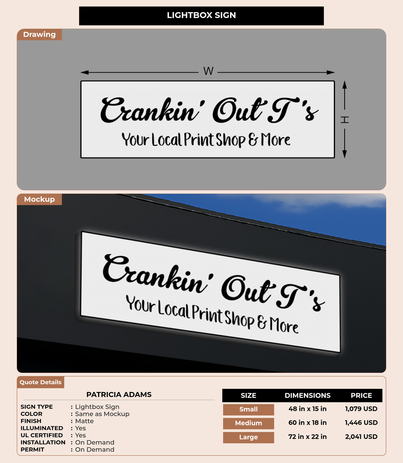 CUSTOM MOCKUP SIGN FOR Patricia Adams