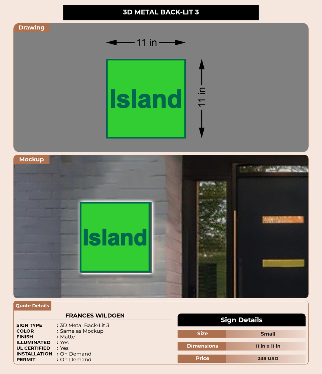 CUSTOM MOCKUP SIGN FOR Frances Wildgen