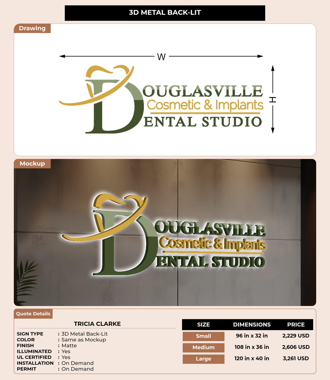 CUSTOM MOCKUP SIGN FOR Tricia Clarke