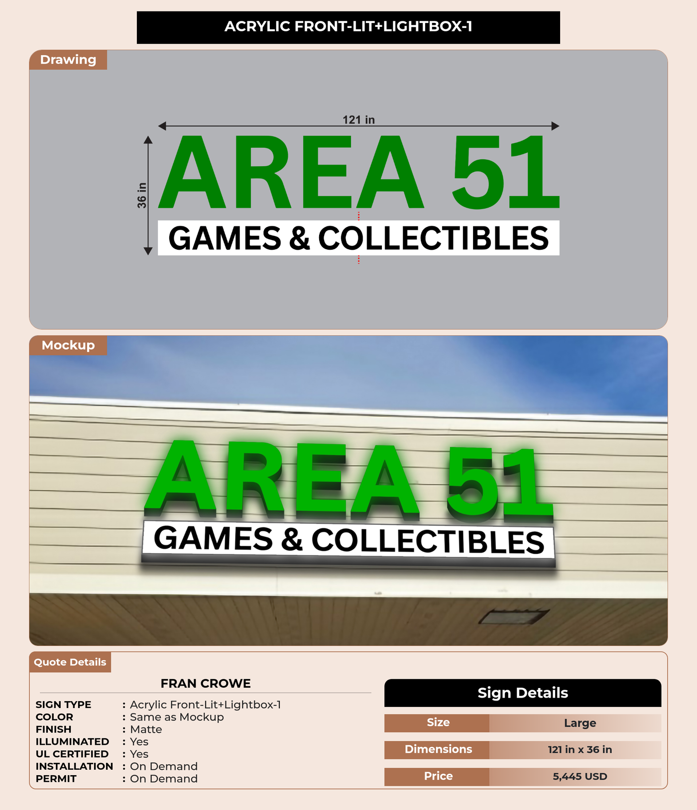 CUSTOM MOCKUP SIGN FOR Fran Crowe