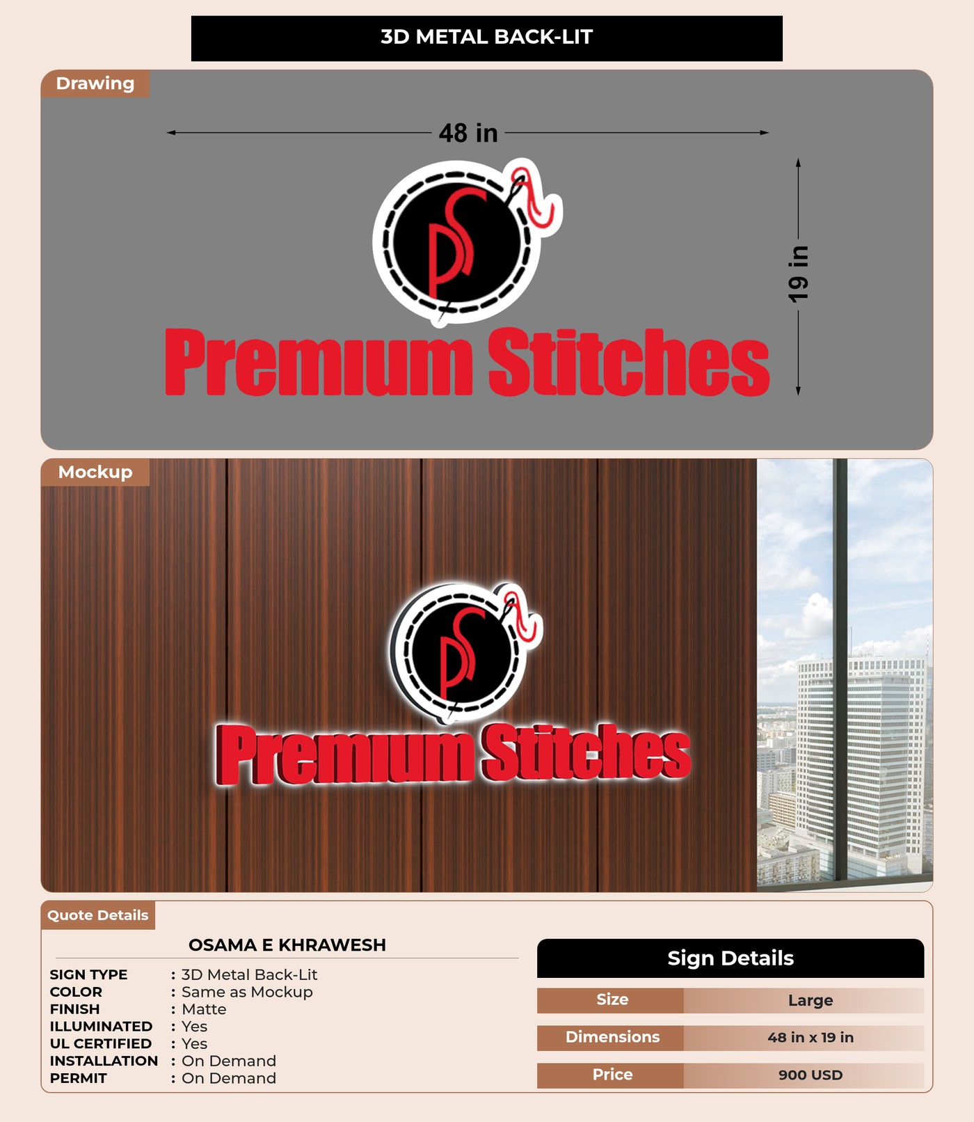 CUSTOM MOCKUP SIGN FOR Osama E Khrawesh