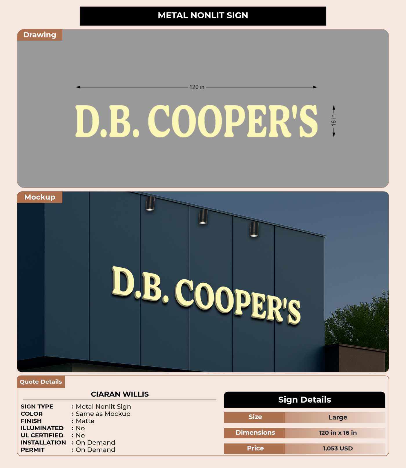 CUSTOM MOCKUP SIGN FOR Ciaran Willis