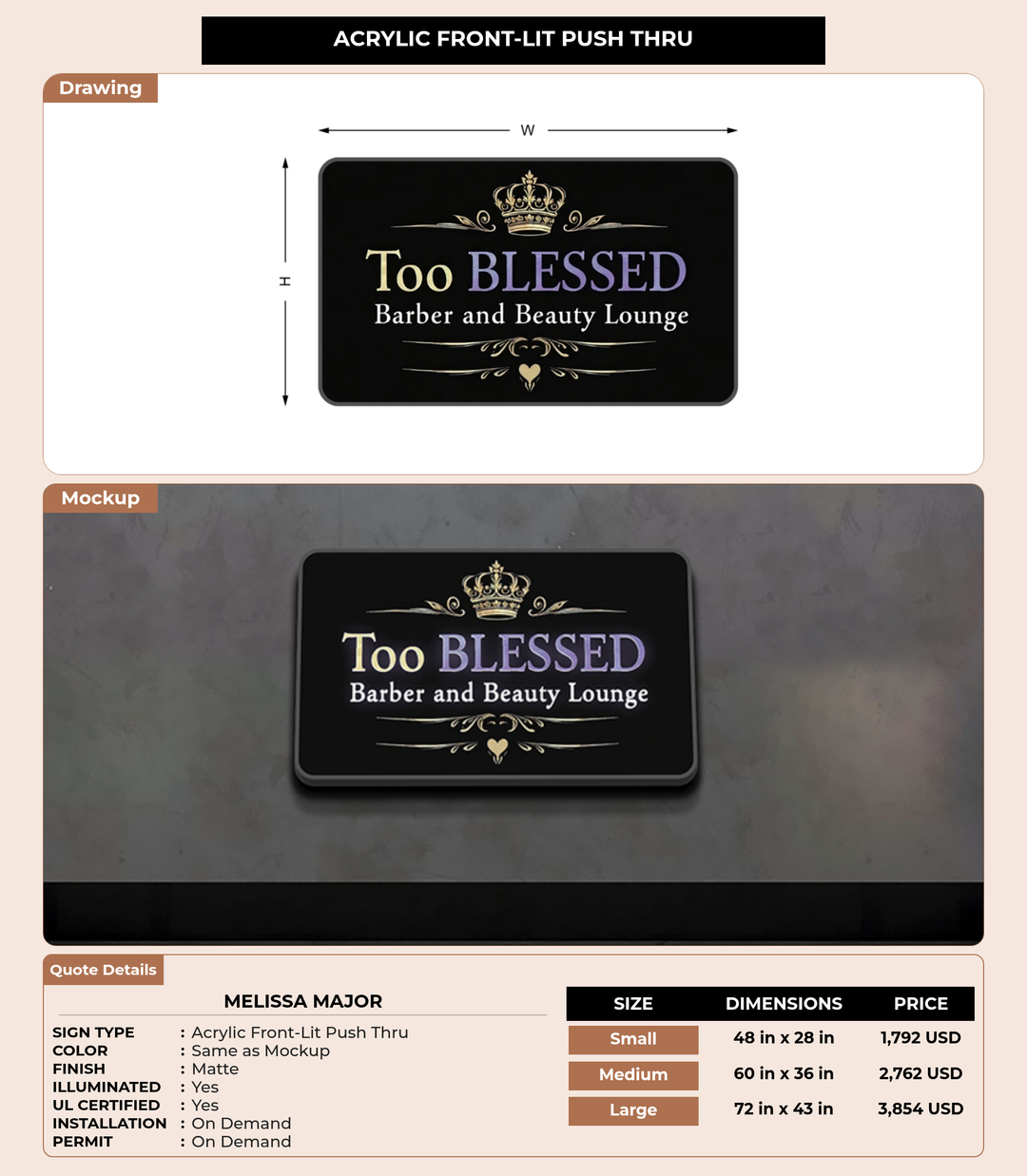 CUSTOM MOCKUP SIGN FOR Melissa Major
