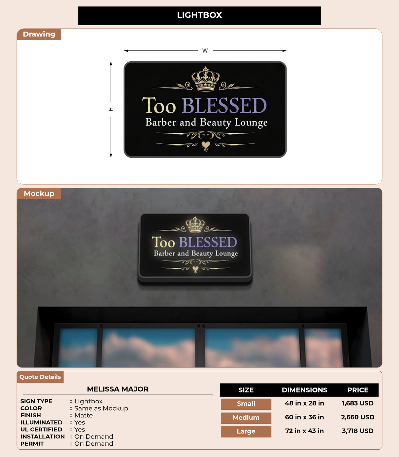 CUSTOM MOCKUP SIGN FOR Melissa Major