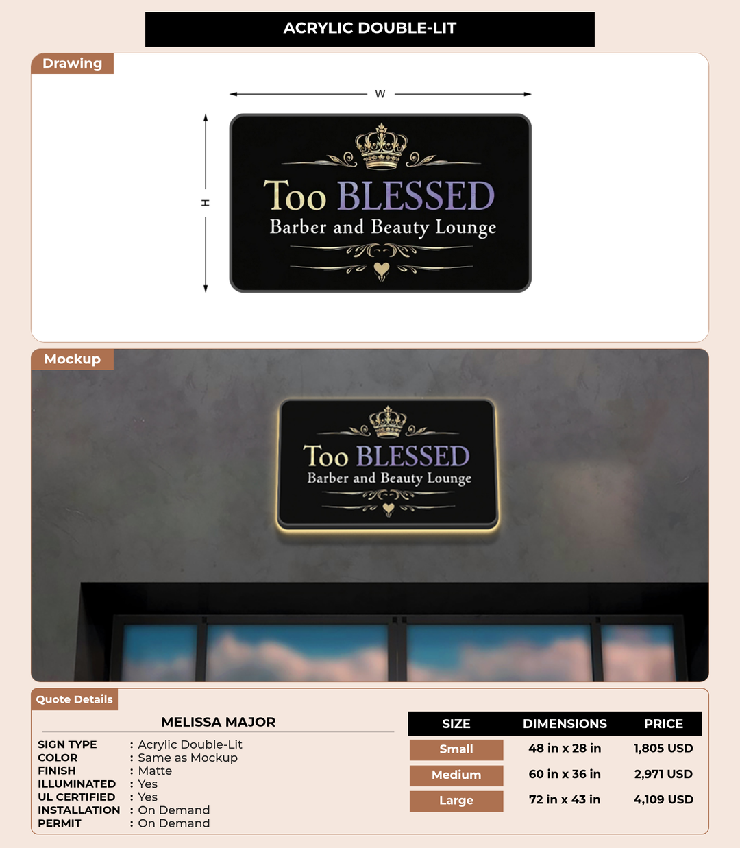 CUSTOM MOCKUP SIGN FOR Melissa Major