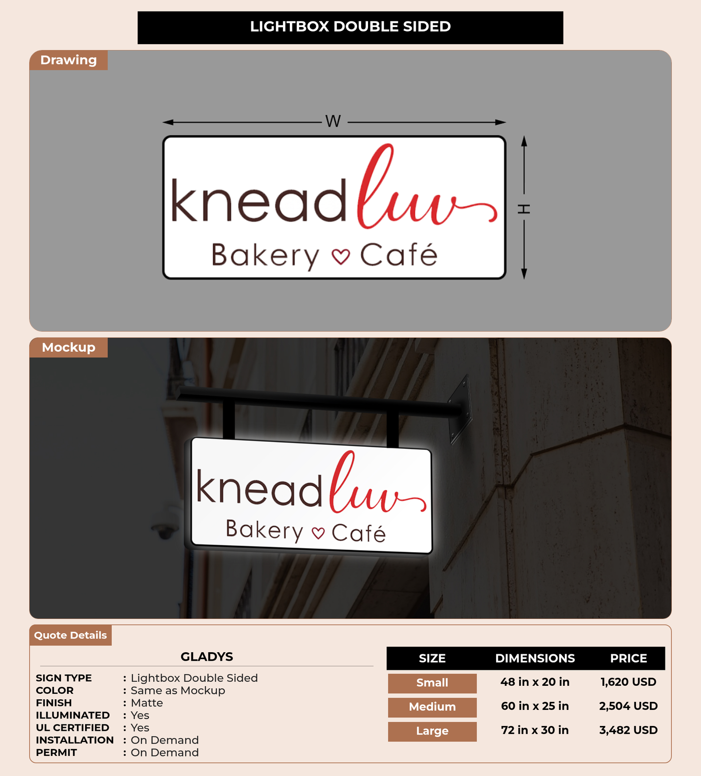 CUSTOM MOCKUP SIGN FOR Gladys