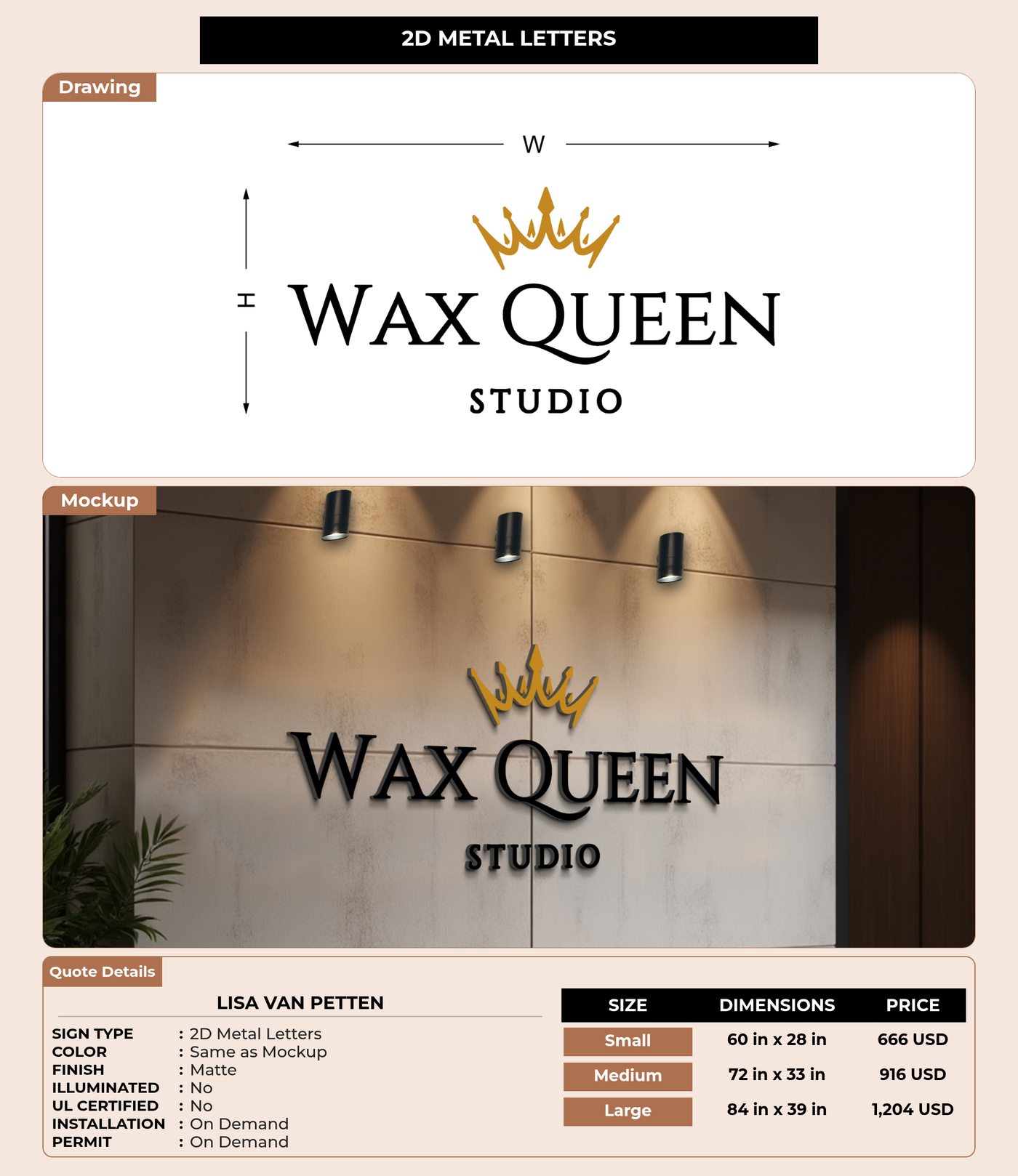 CUSTOM MOCKUP SIGN FOR Lisa Van Petten