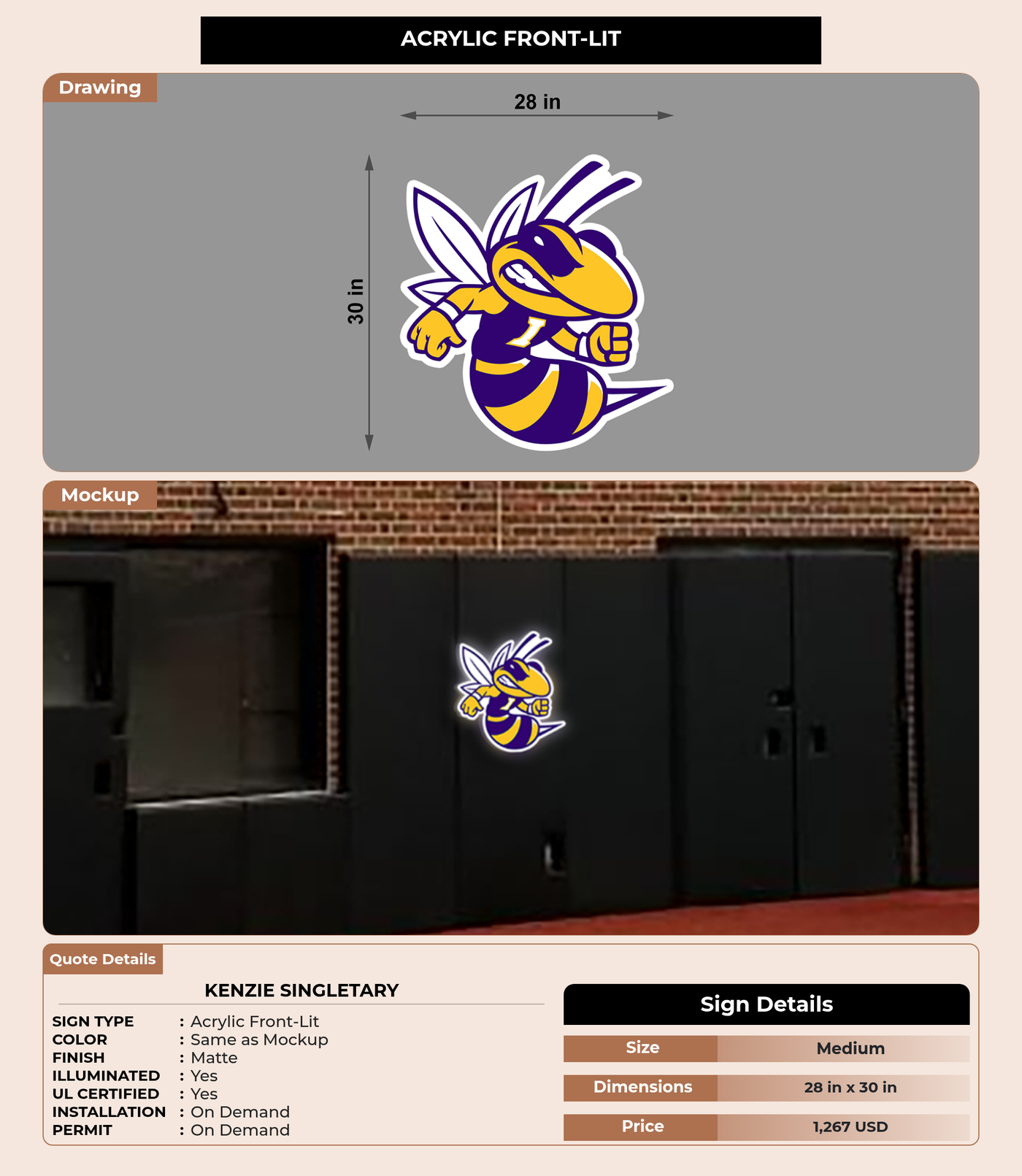 CUSTOM MOCKUP SIGN FOR Kenzie Singletary