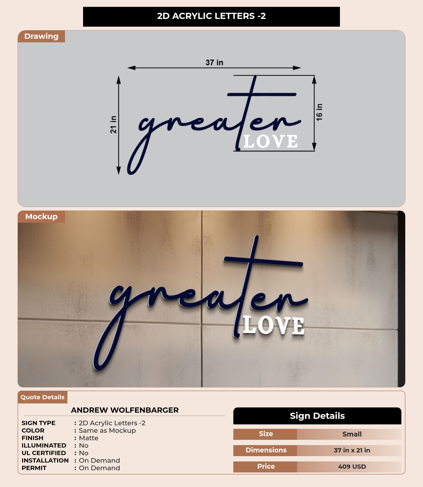 CUSTOM MOCKUP SIGN FOR Andrew Wolfenbarger