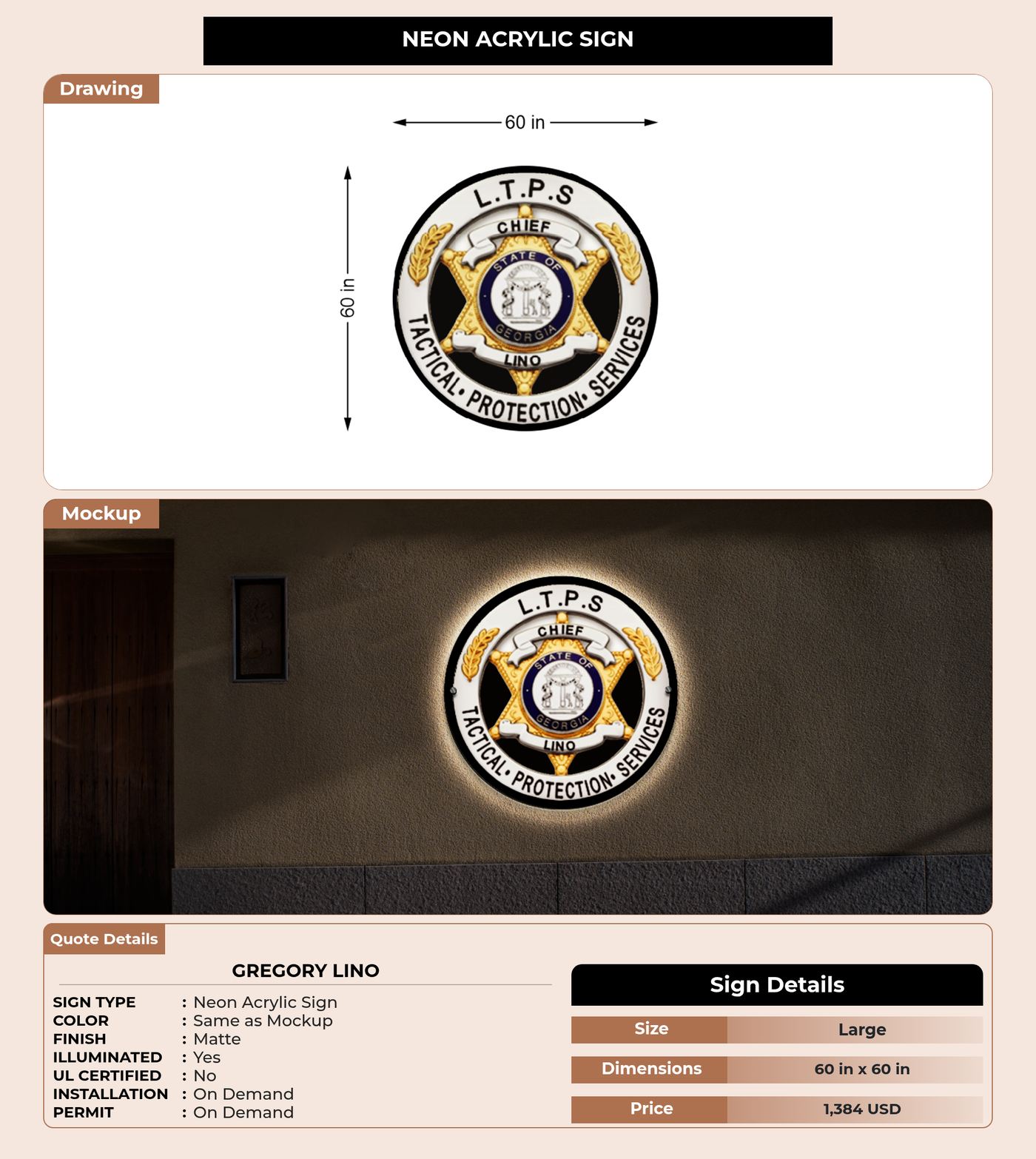 CUSTOM MOCKUP SIGN FOR Gregory Lino