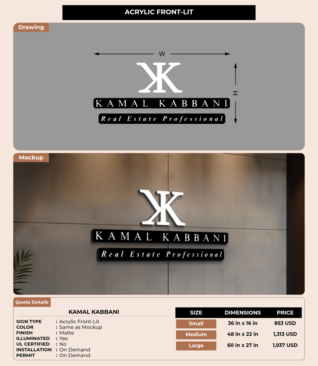 CUSTOM MOCKUP SIGN FOR Kamal Kabbani