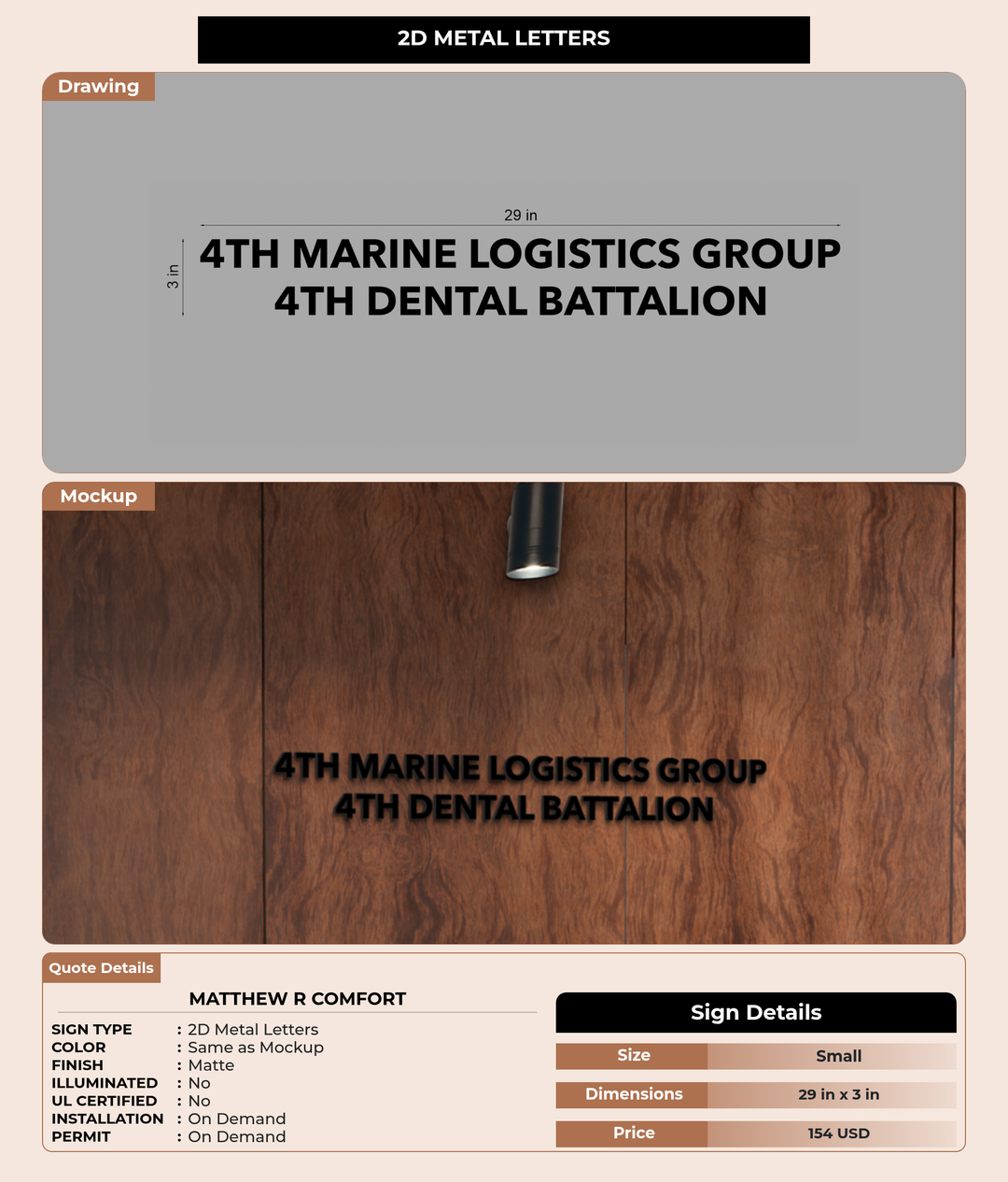 CUSTOM MOCKUP SIGN FOR Matthew R Comfort