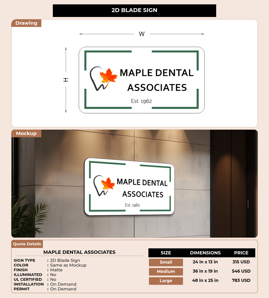 CUSTOM MOCKUP SIGN FOR Maple Dental Associates