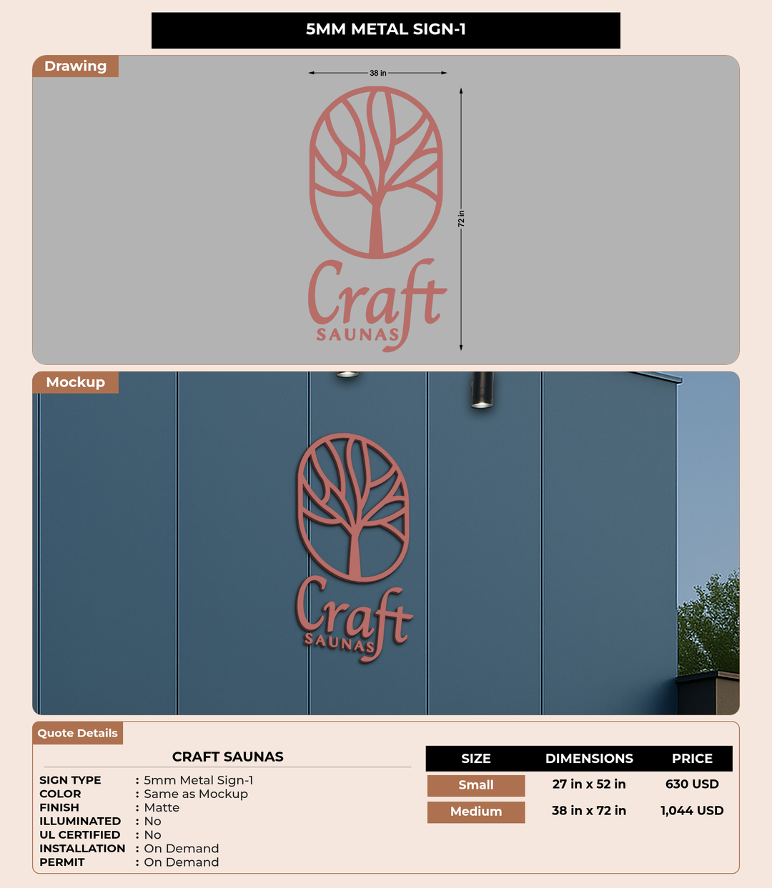 CUSTOM MOCKUP SIGN FOR Craft Saunas