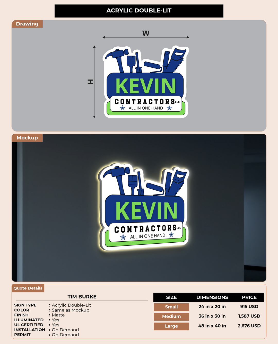 CUSTOM MOCKUP SIGN FOR Tim Burke