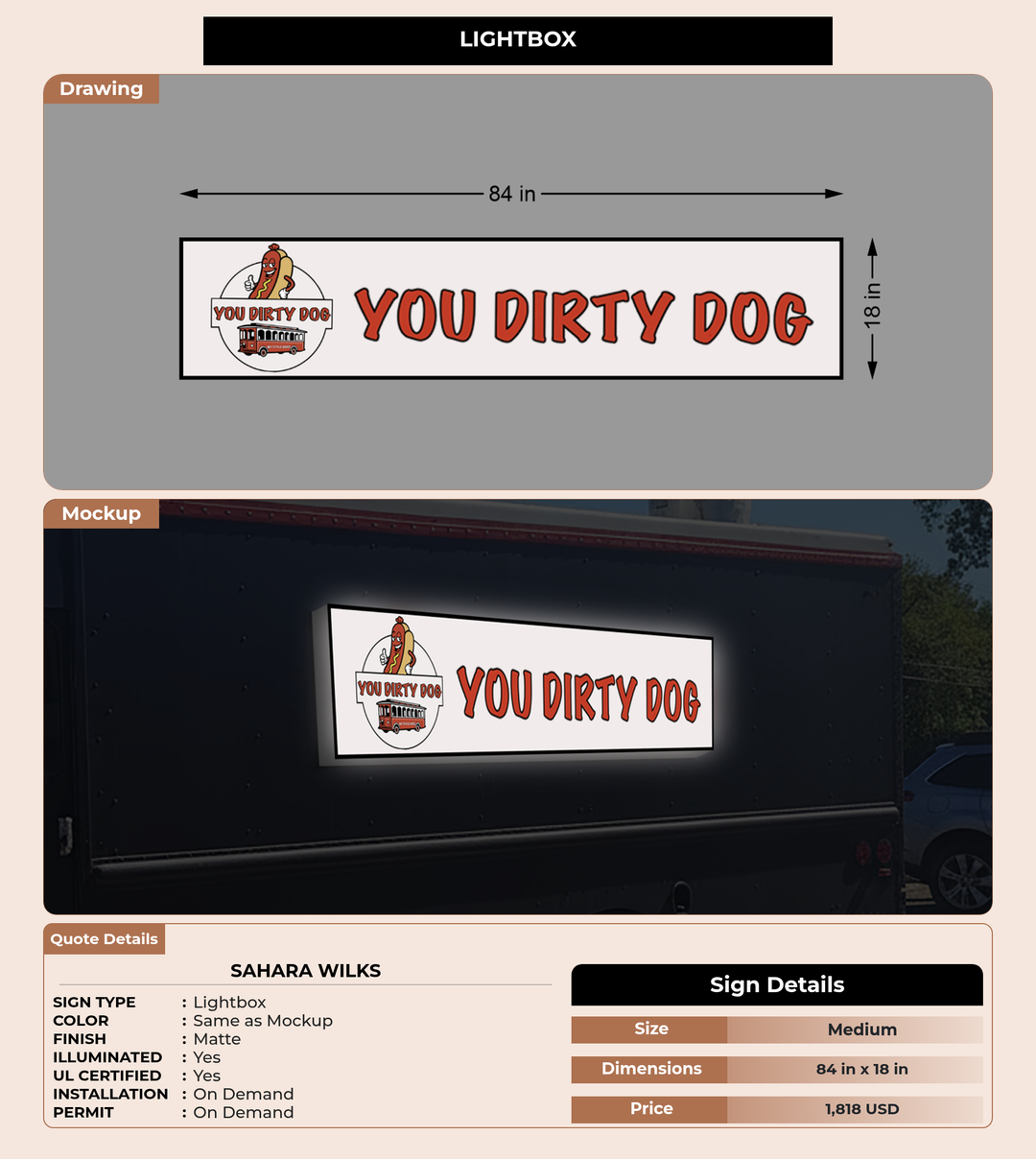 CUSTOM MOCKUP SIGN FOR Sahara Wilks
