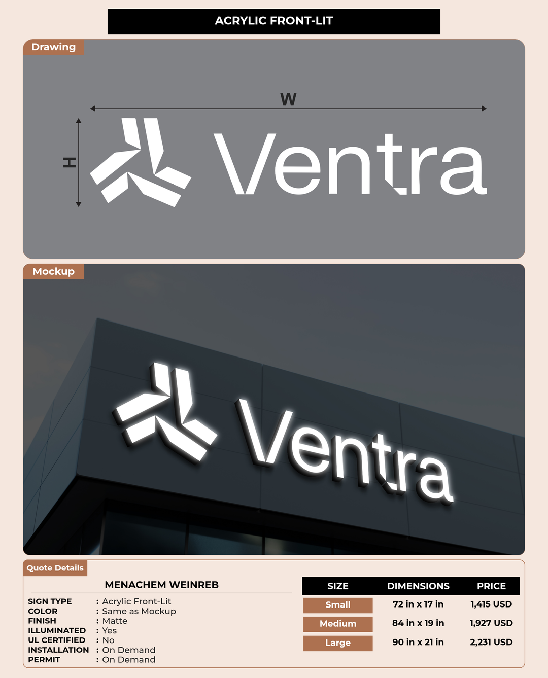 CUSTOM MOCKUP SIGN FOR Menachem Weinreb