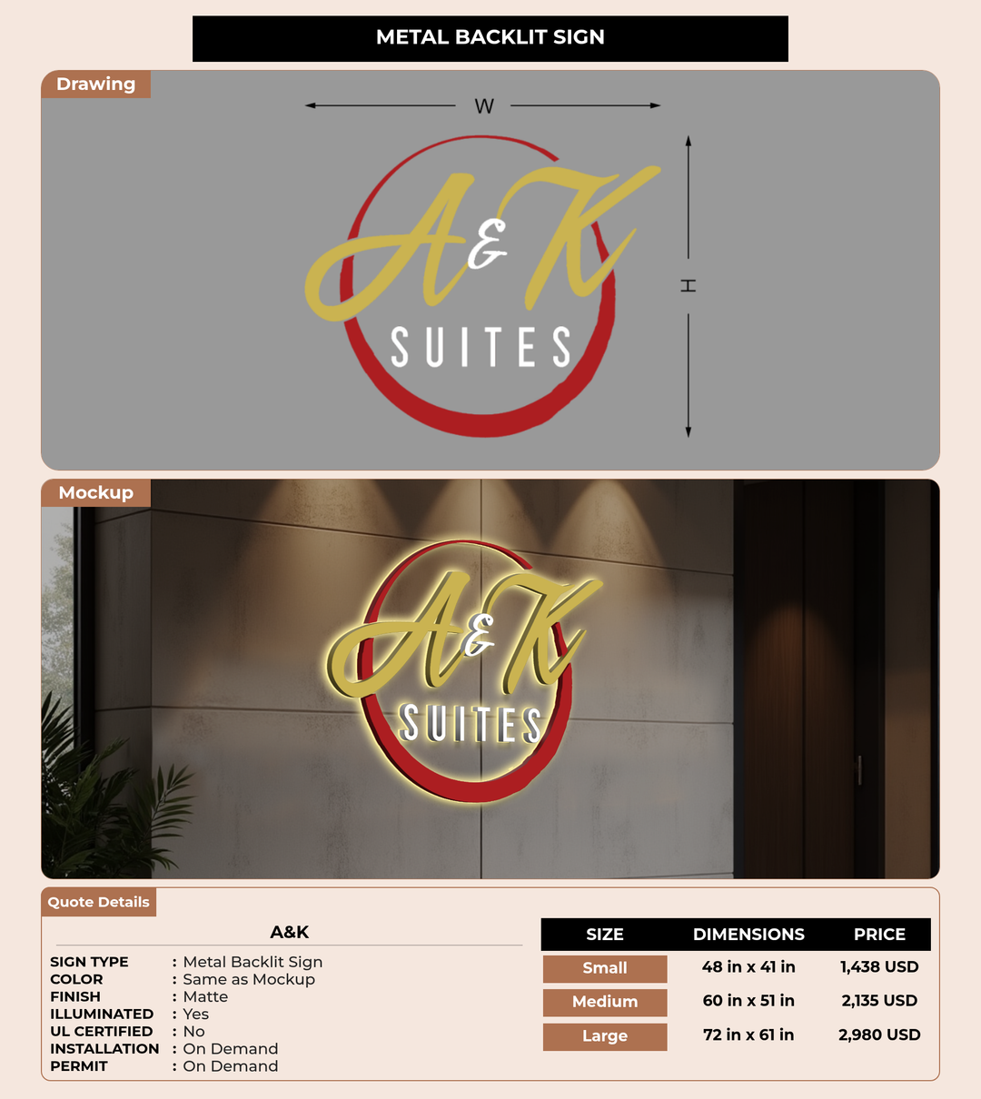 CUSTOM MOCKUP SIGN FOR A&k