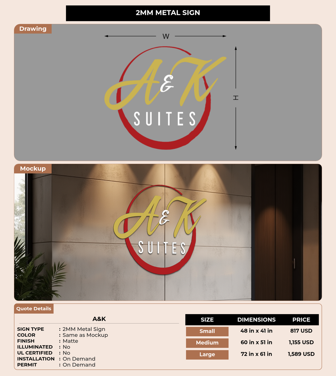 CUSTOM MOCKUP SIGN FOR A&k