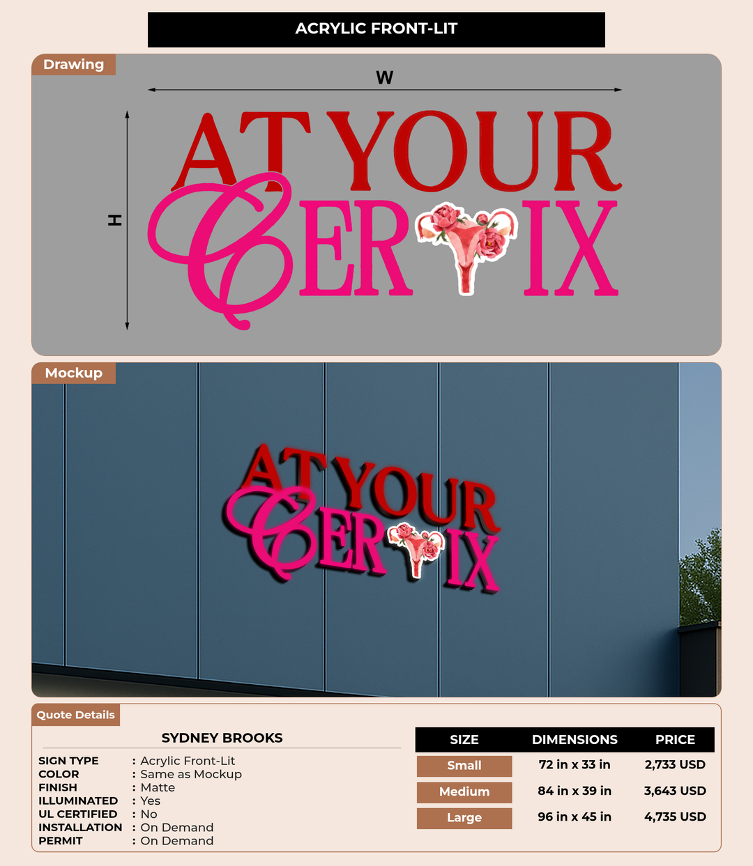 CUSTOM MOCKUP SIGN FOR Sydney Brooks