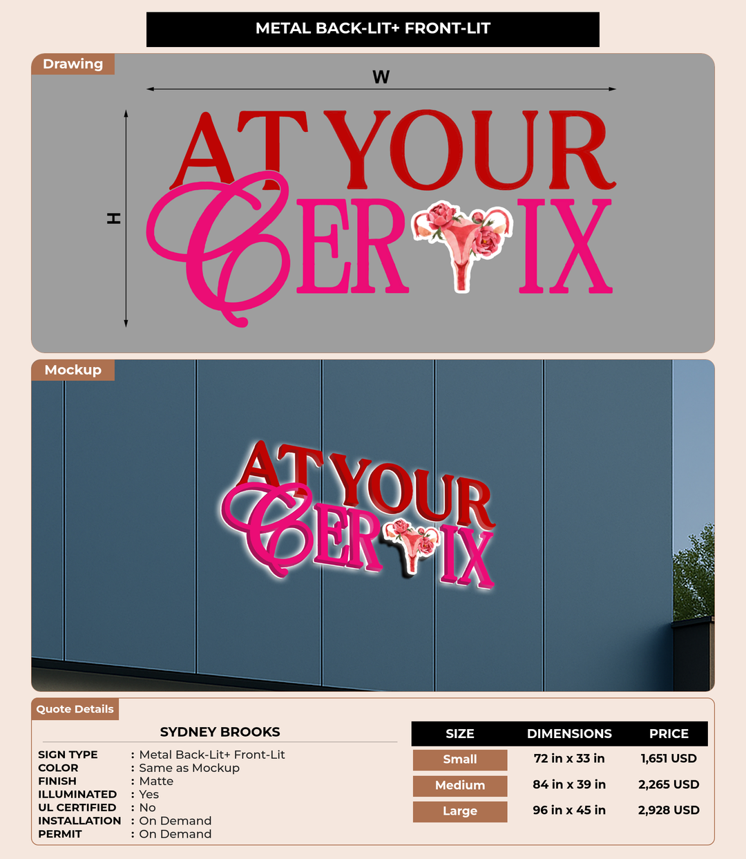 CUSTOM MOCKUP SIGN FOR Sydney Brooks