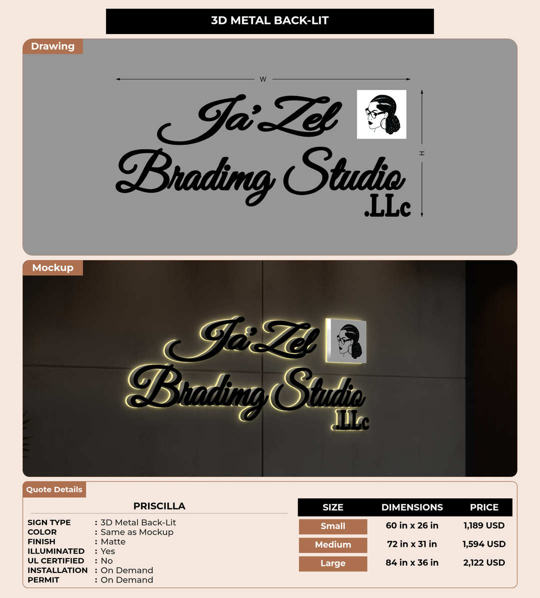 CUSTOM MOCKUP SIGN FOR Priscilla